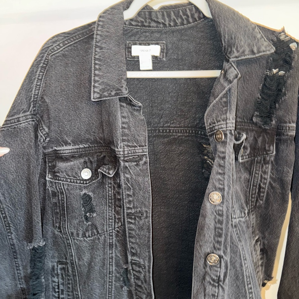 Forever 21 Charcoal Distressed Denim Jacket
